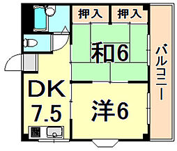 サンパレス21新明 2DKの間取図画像