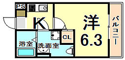 ブルーマウンテン 1Kの間取図画像