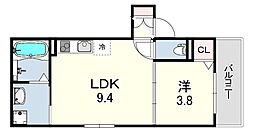 トレフル・ロシェ尼崎 1LDKの間取図画像