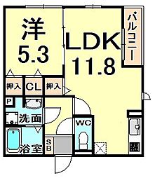 リレント武庫之荘 1LDKの間取図画像