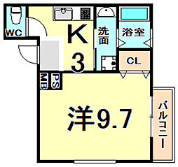 フジパレス西本町3番館 1Kの間取図画像