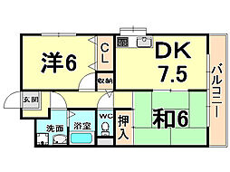 ハイツ桜ケ丘 2DKの間取図画像