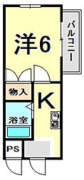 レガリア園田 1Kの間取図画像