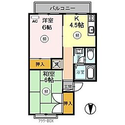 ホワイトヴィラ壱番館 2Kの間取図画像
