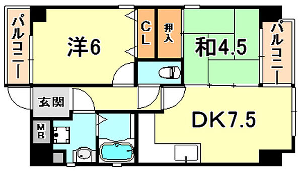 フェリカ大和 ｜兵庫県神戸市灘区大和町２丁目(賃貸マンション2DK・4階・40.82㎡)の写真 その2