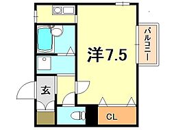 プランドール湊川 1階1Kの間取り