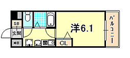 エステムコート神戸西2 3階1Kの間取り