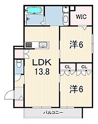 メゾン甲子園口 2階2LDKの間取り