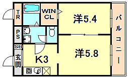 クレール久保 地下1階2Kの間取り