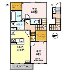 コンフォール赤坂 2階2LDKの間取り