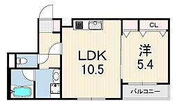 アークメゾン王子公園 3階1LDKの間取り