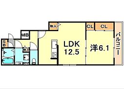 グレイスコート住吉本町 1階1LDKの間取り
