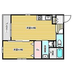 KTIレジデンス西新町 3階1LDKの間取り