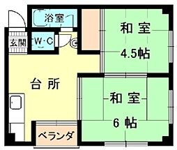中野マンション 4階2DKの間取り