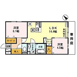 レ リヤン ファミリオ8 1階2LDKの間取り