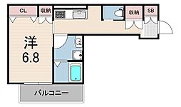 ラ・メール六甲 1Kの間取図画像