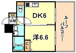 グランビュー六甲 1DKの間取図画像