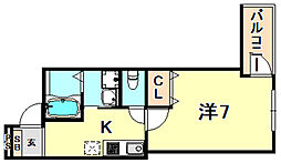 フジパレス灘1番館 1Kの間取図画像