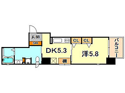 オーキドレジデンス神戸三宮 1DKの間取図画像