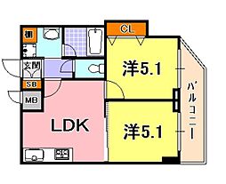 ロイヤルヒル神戸三ノ宮Part2 2LDKの間取図画像