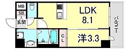 プレサンスブルーム新神戸 1LDKの間取図画像