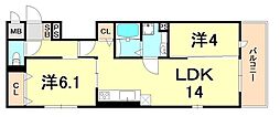 グレイスコート神戸北野 2LDKの間取図画像