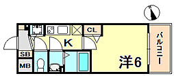 プレサンスジェネ新神戸ステーションフロント 1Kの間取図画像