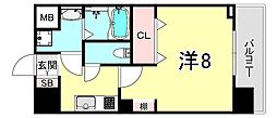 レジデンス三宮ライン 1Kの間取図画像