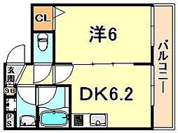 グランビュー六甲 1DKの間取図画像