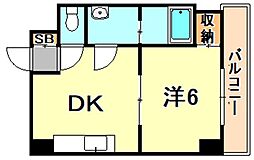 ユニバーサルビル 1DKの間取図画像