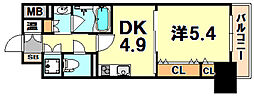 レジディア神戸磯上 1DKの間取図画像