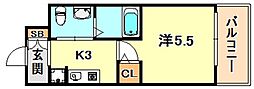 エスリード神戸WEST 1Kの間取図画像