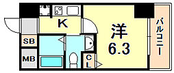 エステムプラザ神戸三宮ルクシア 1Kの間取図画像