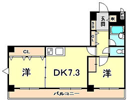 イトーピア三宮アーバンステージ 2DKの間取図画像