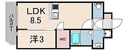 エスリードレジデンスグラン神戸三宮シティ 1LDKの間取図画像