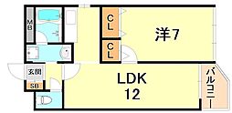 ロイヤル六甲駅前 1LDKの間取図画像