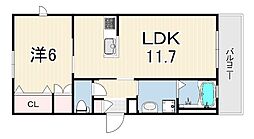 メゾン六甲2 1LDKの間取図画像