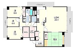 六甲グランドヒルズ3号館東棟 4LDKの間取図画像