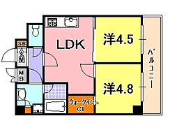 ロイヤルヒル神戸三ノ宮Part2 2LDKの間取図画像