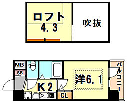 エステムコート三宮駅前ラドゥー 1Kの間取図画像