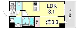 プレサンスブルーム新神戸 1LDKの間取図画像