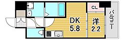 アドバンス神戸ラシュレ 1DKの間取図画像