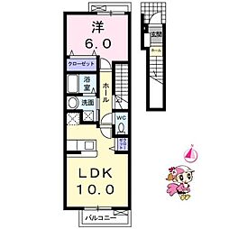 JR徳島線 蔵本駅 徒歩3分の賃貸アパート 2階1LDKの間取り