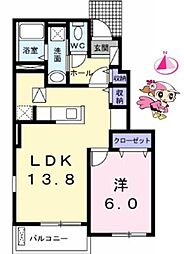 JR徳島線 蔵本駅 徒歩10分の賃貸アパート 1階1LDKの間取り