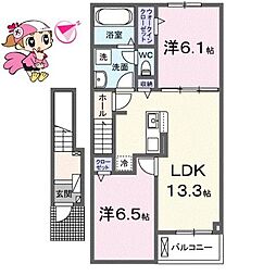 ハーベストヤヨイB 2LDKの間取図画像
