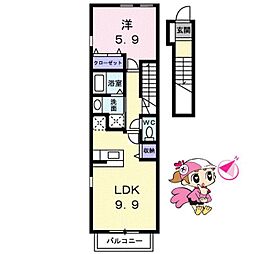 ヴィヴァーチェ春日野A 1LDKの間取図画像