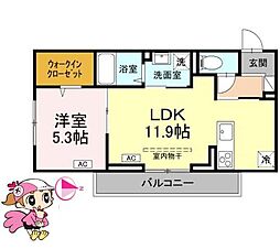 徳島市沖浜町居屋敷アパート 1LDKの間取図画像