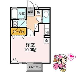 JR高徳線 佐古駅 徒歩7分の賃貸アパート 2階ワンルームの間取り