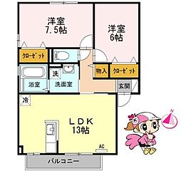 JR高徳線 佐古駅 徒歩13分の賃貸アパート 2階2LDKの間取り