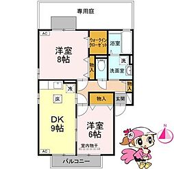 JR高徳線 佐古駅 徒歩23分の賃貸アパート 1階2DKの間取り